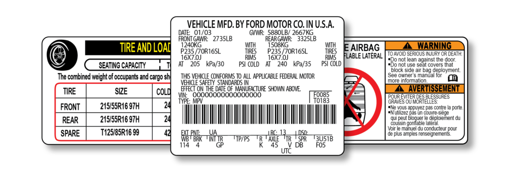 Auto Data Labels, car labels, vin labels replacement, vehicle certification label, door vin sticker replacement